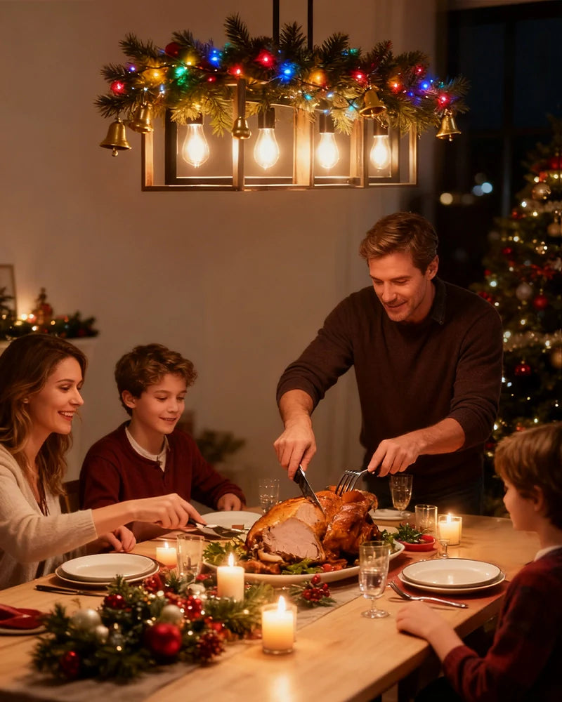 Christmas-night-restaurant-Modern-Chandelier-emits-soft-warm-light