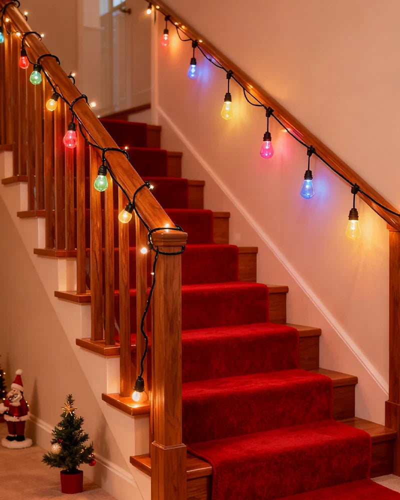Smart-LED-String-Lights-decorate-interior-staircase-for-Christmas