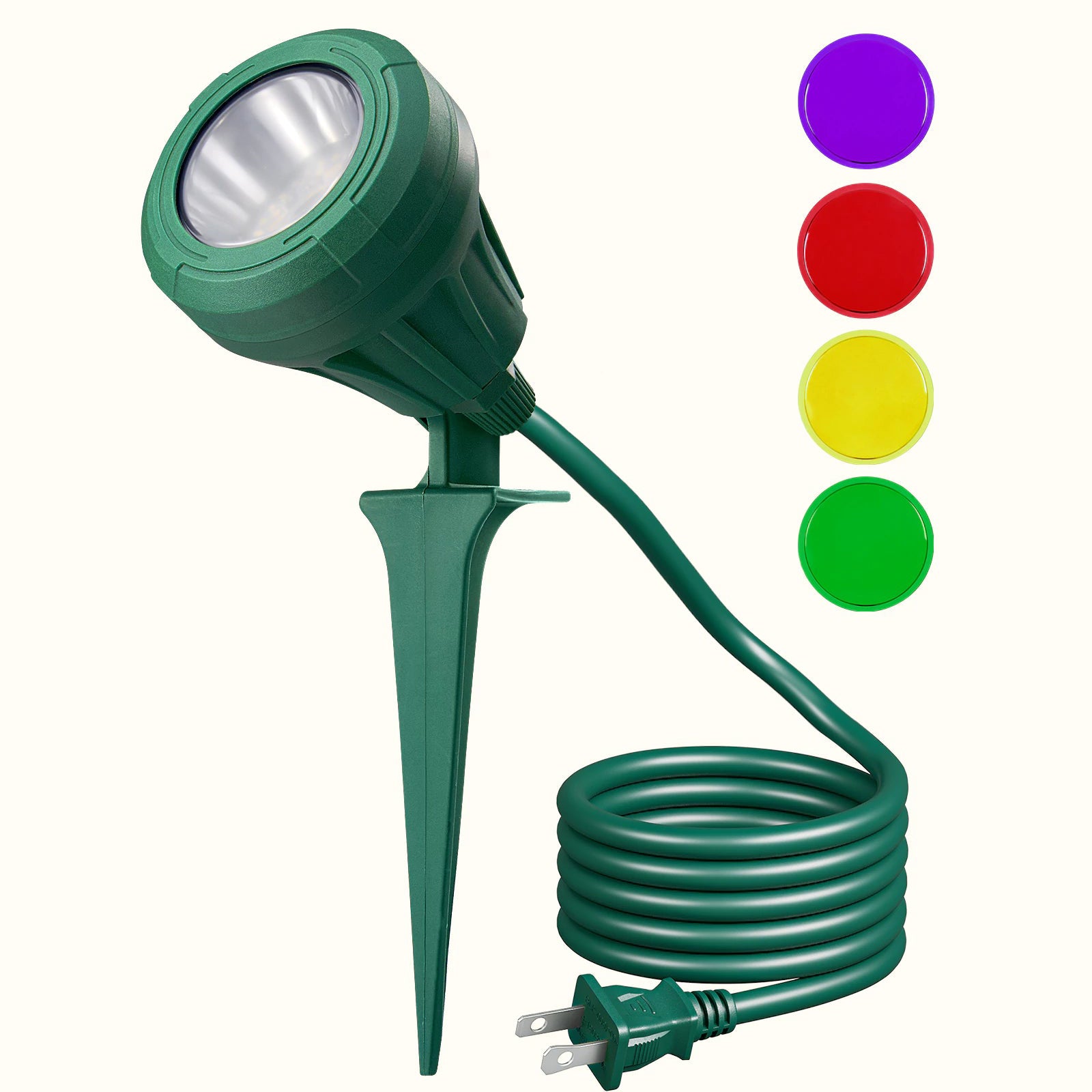 LED Outdoor Spotlight for New year Plug in Spot Light with 4 Color Lenses Waterproof Electric Landscape Spot Light projector 400 Lumen, 5 FT Power Cord-HGSL01G