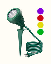 LED Outdoor Spotlight for New year Plug in Spot Light with 4 Color Lenses Waterproof Electric Landscape Spot Light projector 400 Lumen, 5 FT Power Cord-HGSL01G