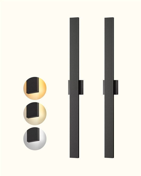 EDISHINE 2 Pack 39.3" Modern Outdoor Wall Lights Dimmable, Black-HOWL22J