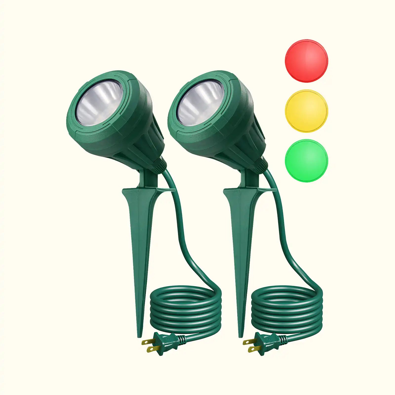 120V Spotlight Outdoor with 5ft Extension Cord, 400 Lumens Waterproof LED Spot Light with 3 Lenses (Red Yellow Green) for Holiday, Trees, Garden Decor-HGSL01A1 -HGSL01E1-HGSL01F1