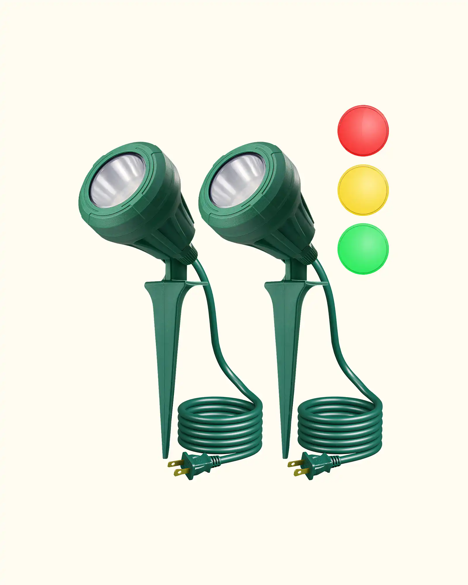 120V Spotlight Outdoor with 5ft Extension Cord, 400 Lumens Waterproof LED Spot Light with 3 Lenses (Red Yellow Green) for Holiday, Trees, Garden Decor-HGSL01A1 -HGSL01E1-HGSL01F1