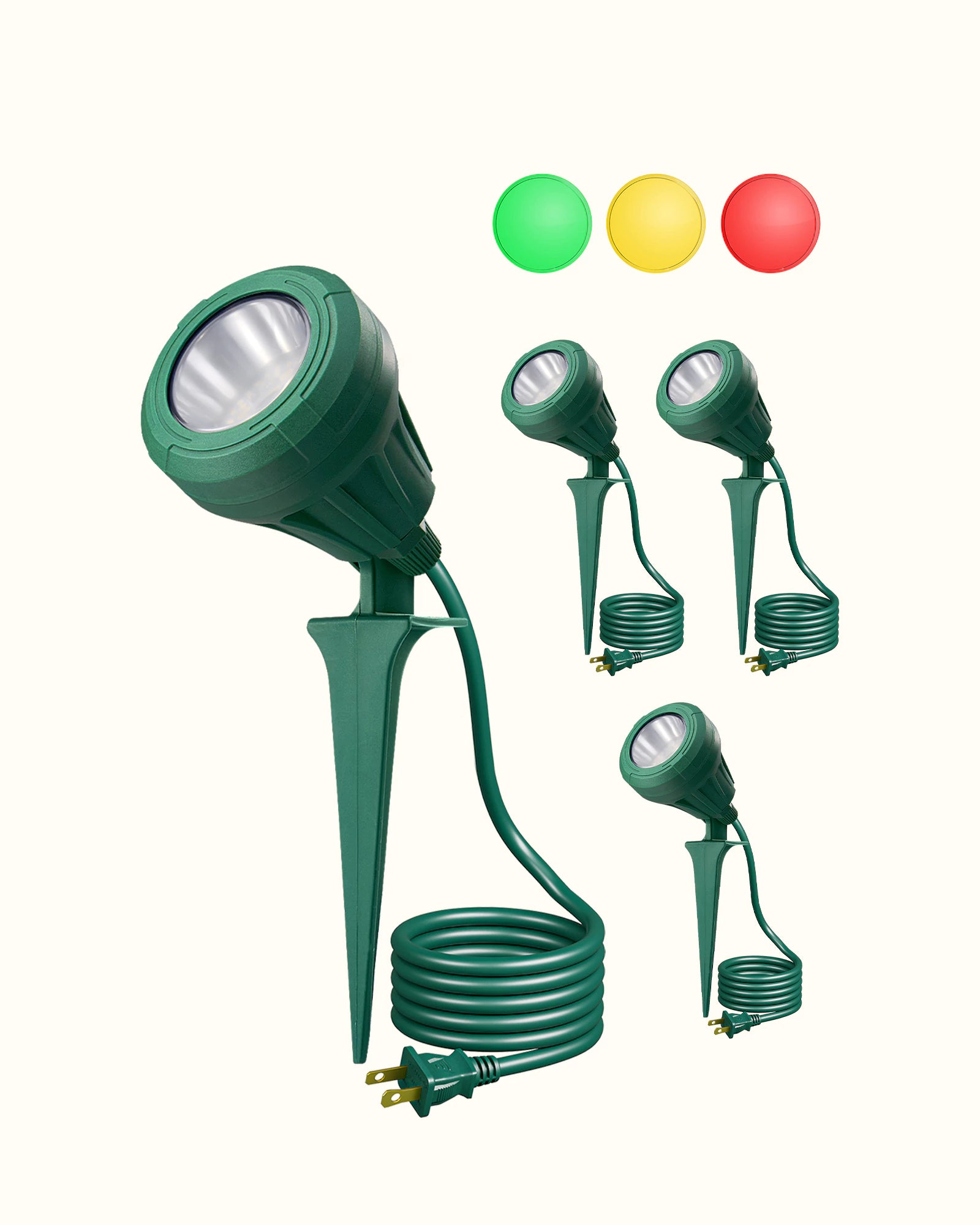 120V Spotlight Outdoor with 5ft Extension Cord, 400 Lumens Waterproof LED Spot Light with 3 Lenses (Red Yellow Green) for Holiday, Trees, Garden Decor-HGSL01A1 -HGSL01E1-HGSL01F1