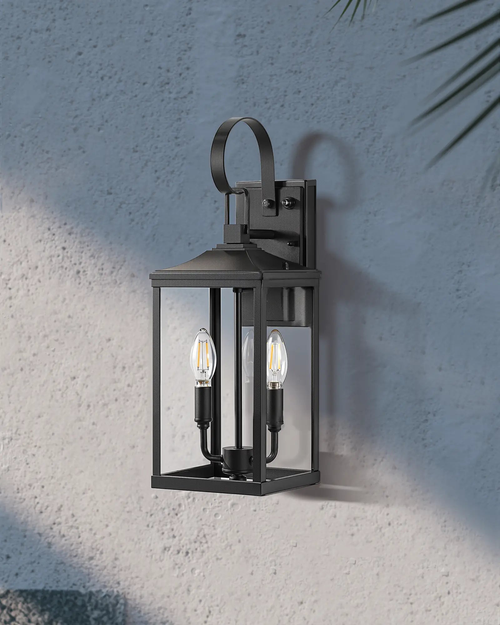EDISHINE 19'' Dusk To Dawn Outdoor Wall Lantern on a textured wall