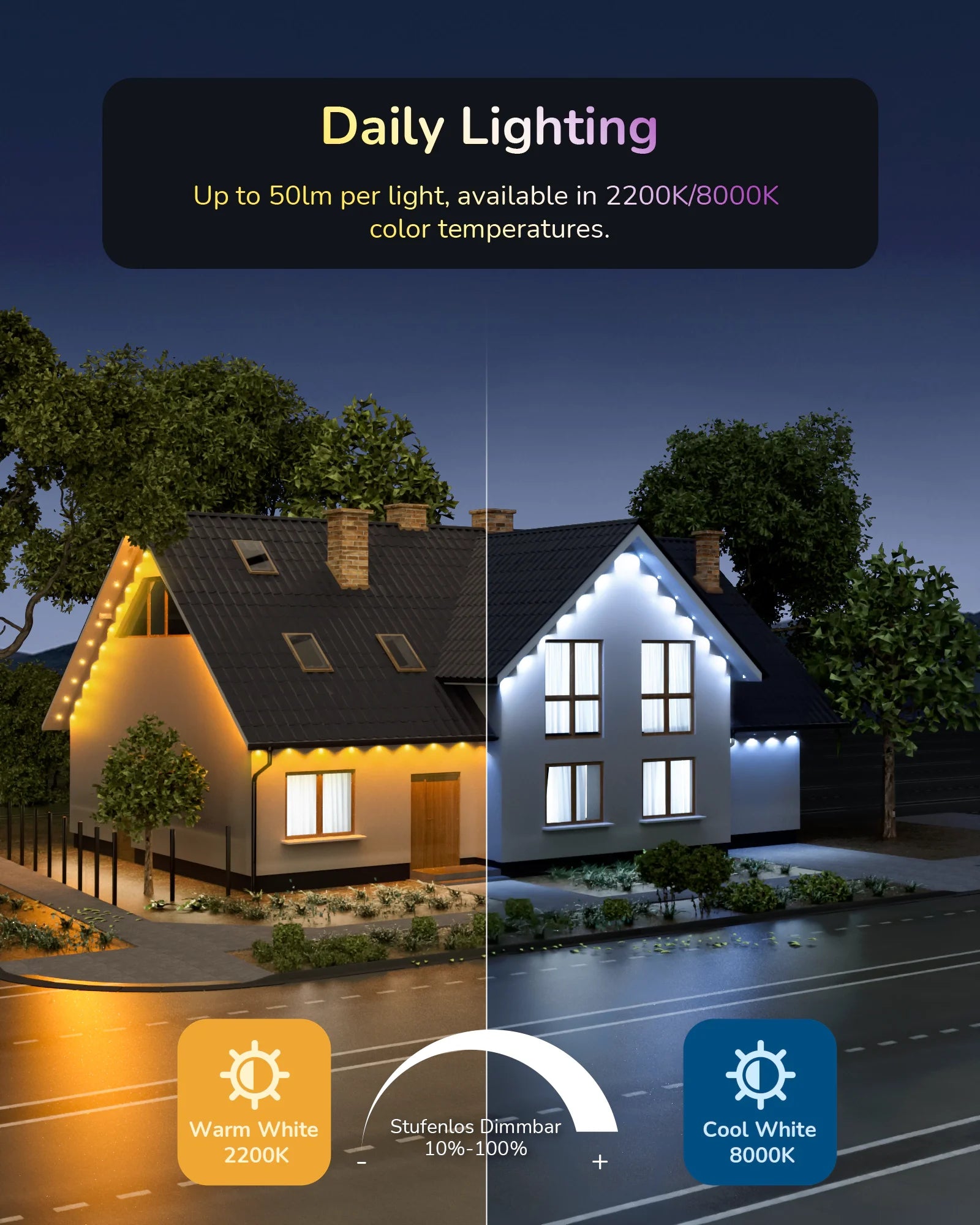 EDISHINE Permanent Outdoor Lights with App/Remote-HOEL01A-HOEL01B-HOEL01C-OEL01D-OEL01E