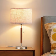 Mid-Century Solid Wood Table Lamp with Pull-Chain