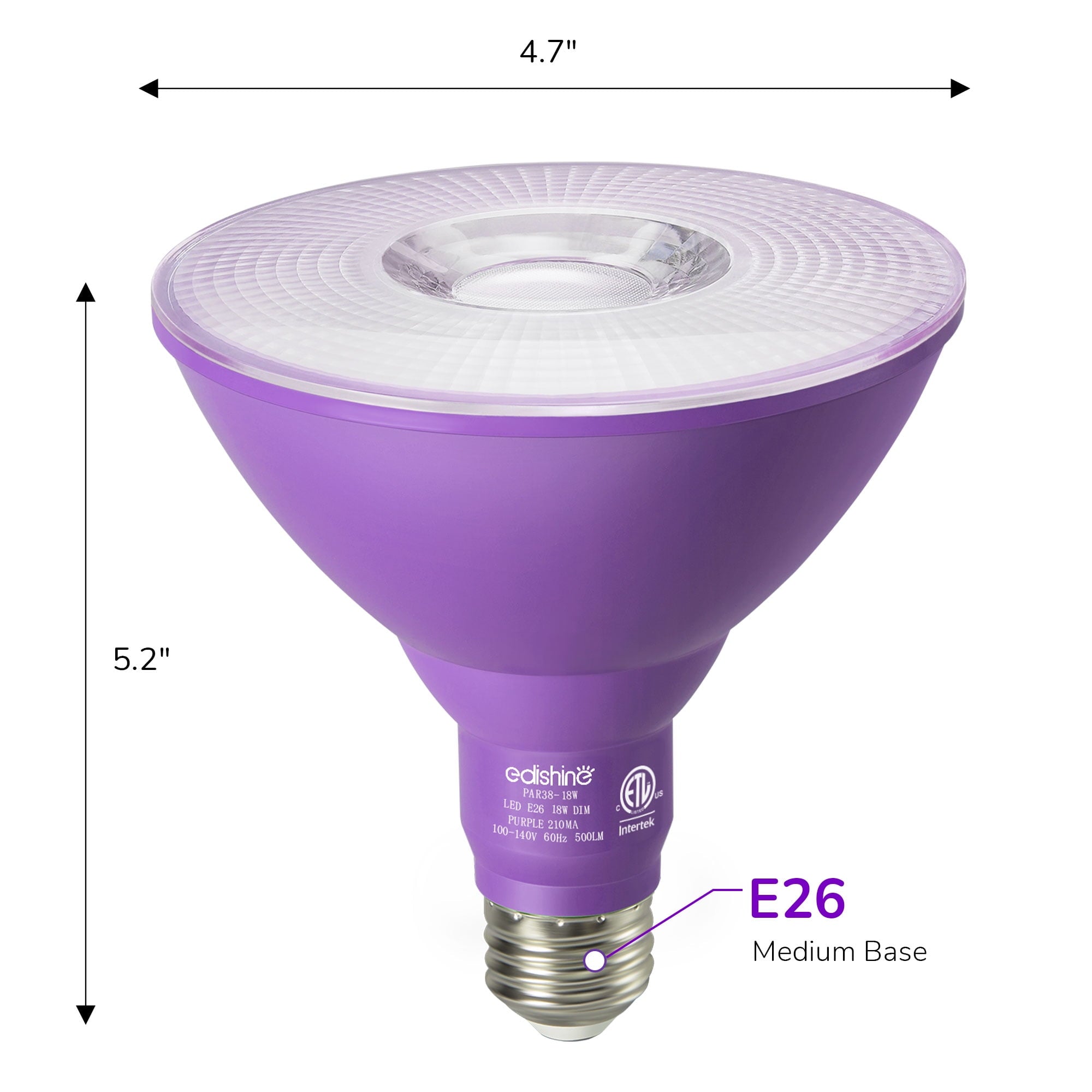 EDISHINE 4 Pack LED Par38 Outdoor Flood Purple Light Bulbs, 18W (120W Equivalent), Dimmable, E26 Base Purple LED Lights, Party Decortion