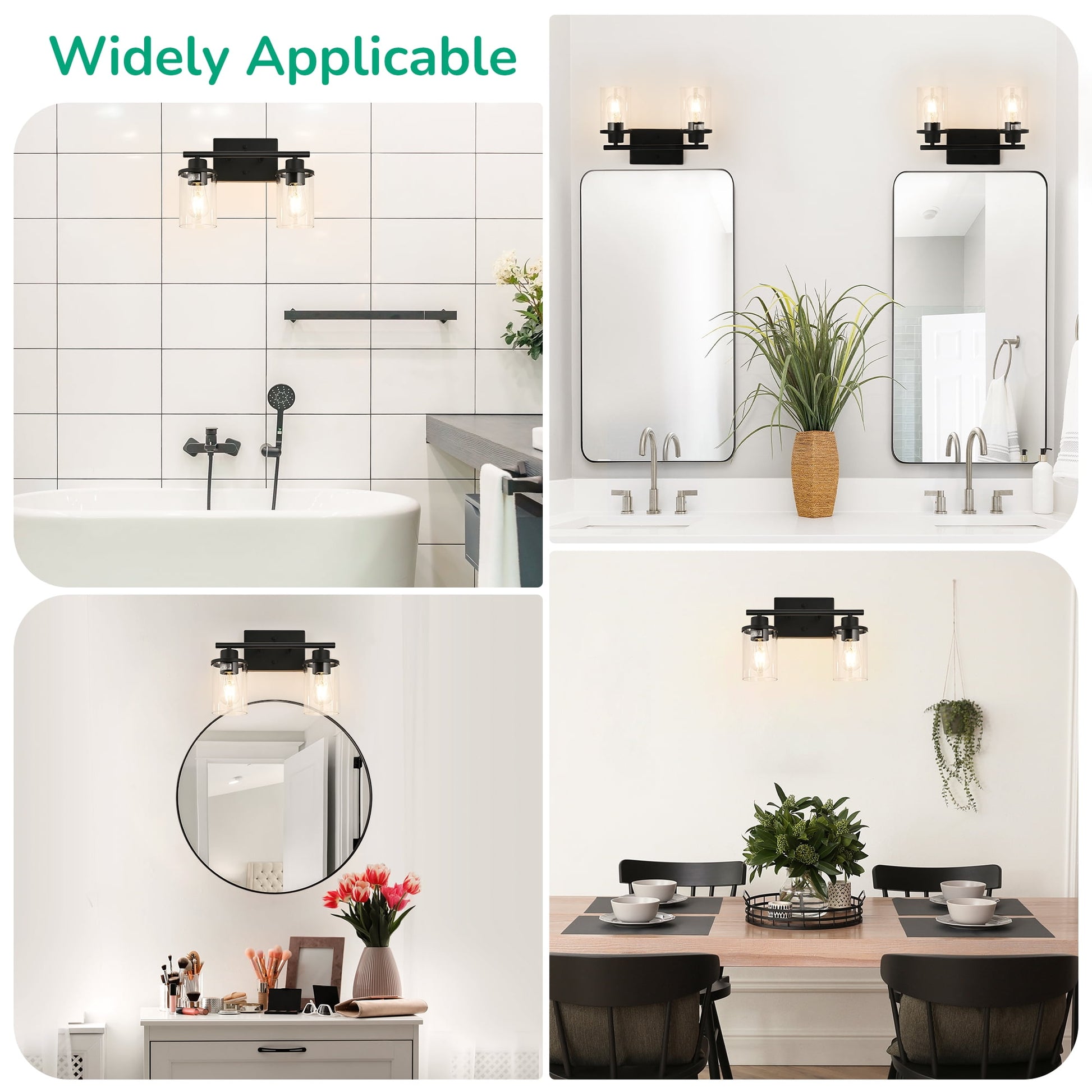EDISHINE Modern 2-Light Black Bathroom Vanity Lights over Mirror for Bathroom, Vanity Table, E26 Bulb Base