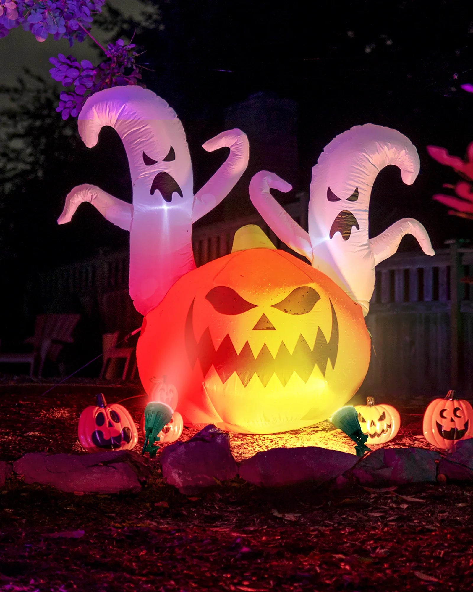 LED Outdoor Spotlight for New year Plug in Spot Light with 4 Color Lenses Waterproof Electric Landscape Spot Light projector 400 Lumen, 5 FT Power Cord-HGSL01G