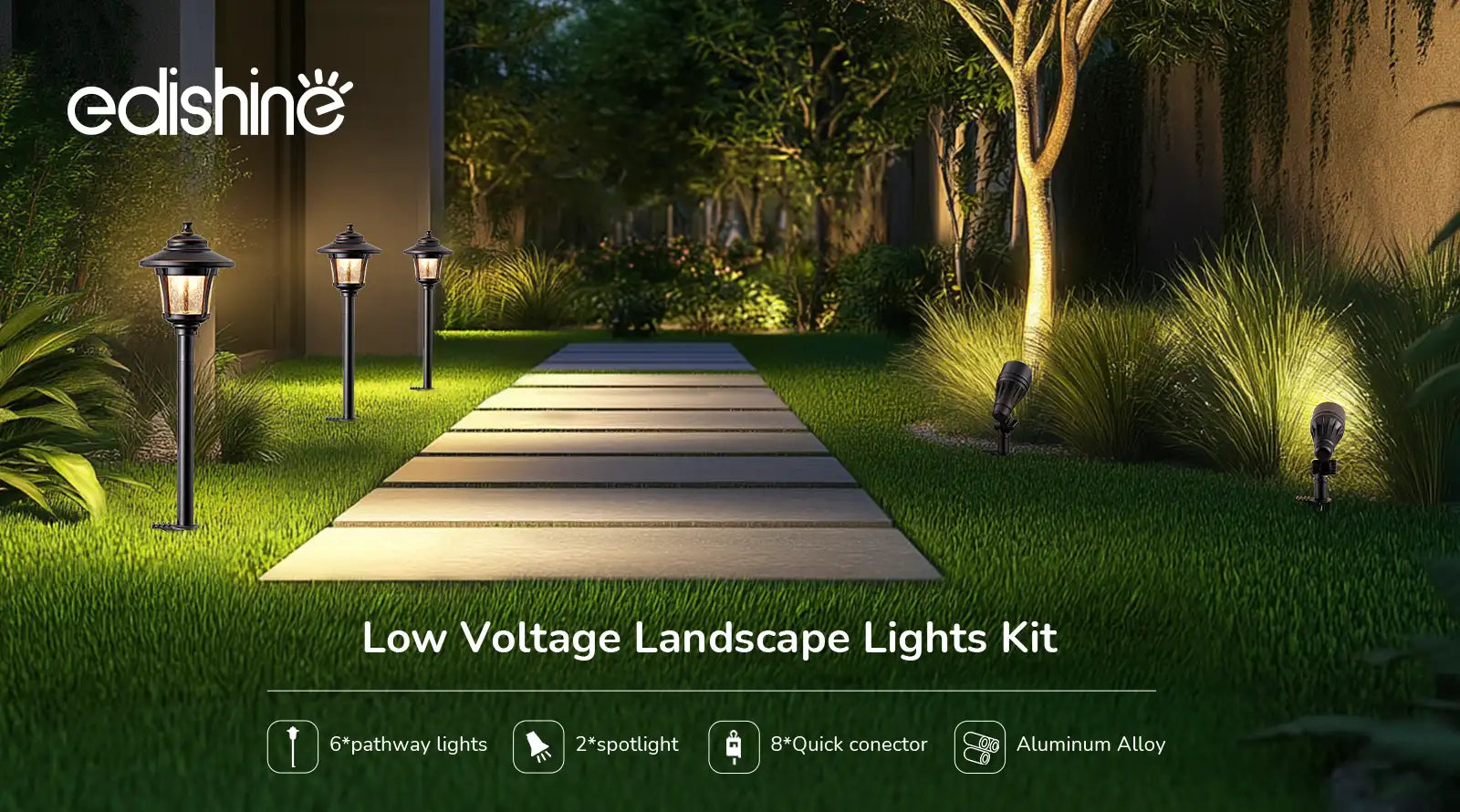 EDISHINE 8 Pack 12V Low Voltage Landscape Lights Kit-HGSL34C