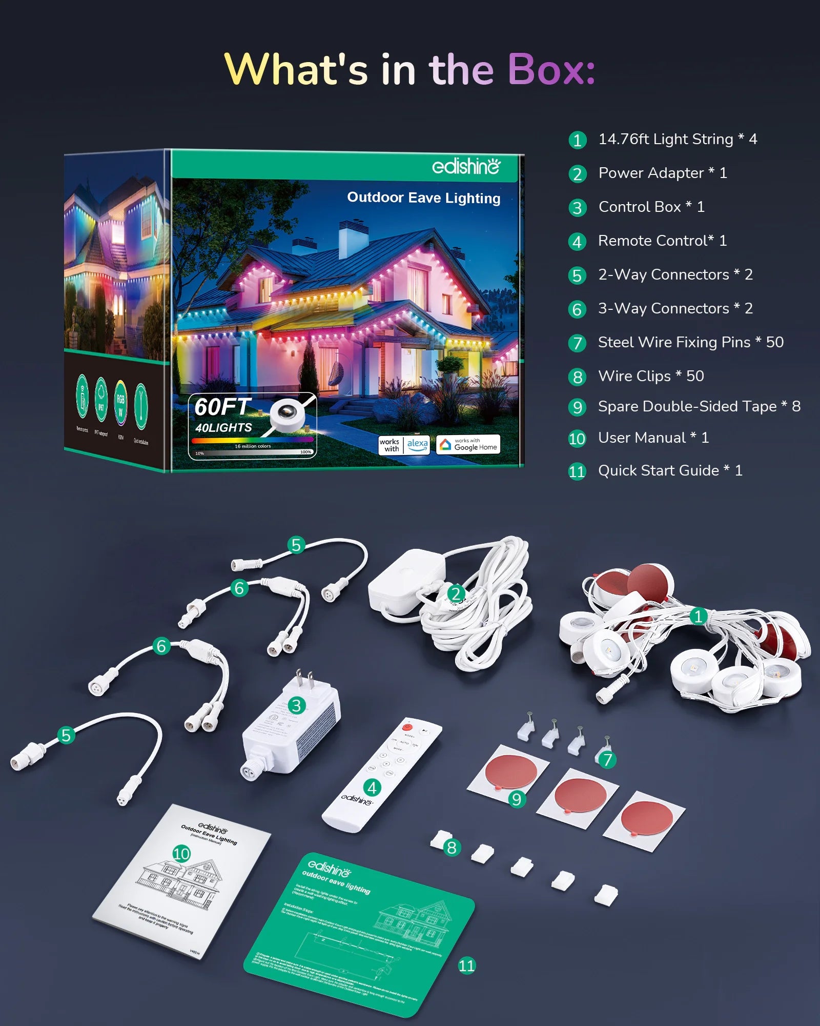 EDISHINE Permanent Outdoor Lights with App/Remote-HOEL01A-HOEL01B-HOEL01C-OEL01D-OEL01E
