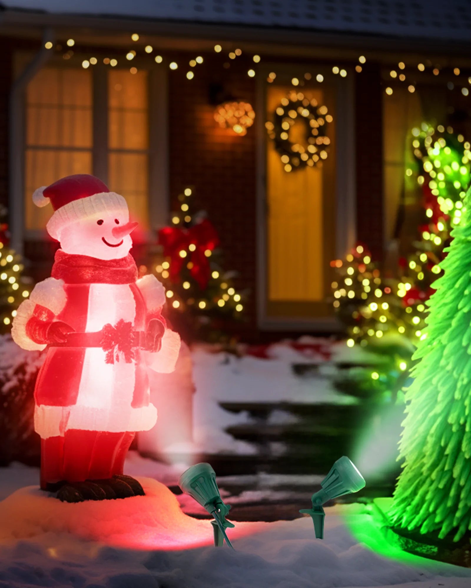 LED Outdoor Spotlight for New year Plug in Spot Light with 4 Color Lenses Waterproof Electric Landscape Spot Light projector 400 Lumen, 5 FT Power Cord-HGSL01G