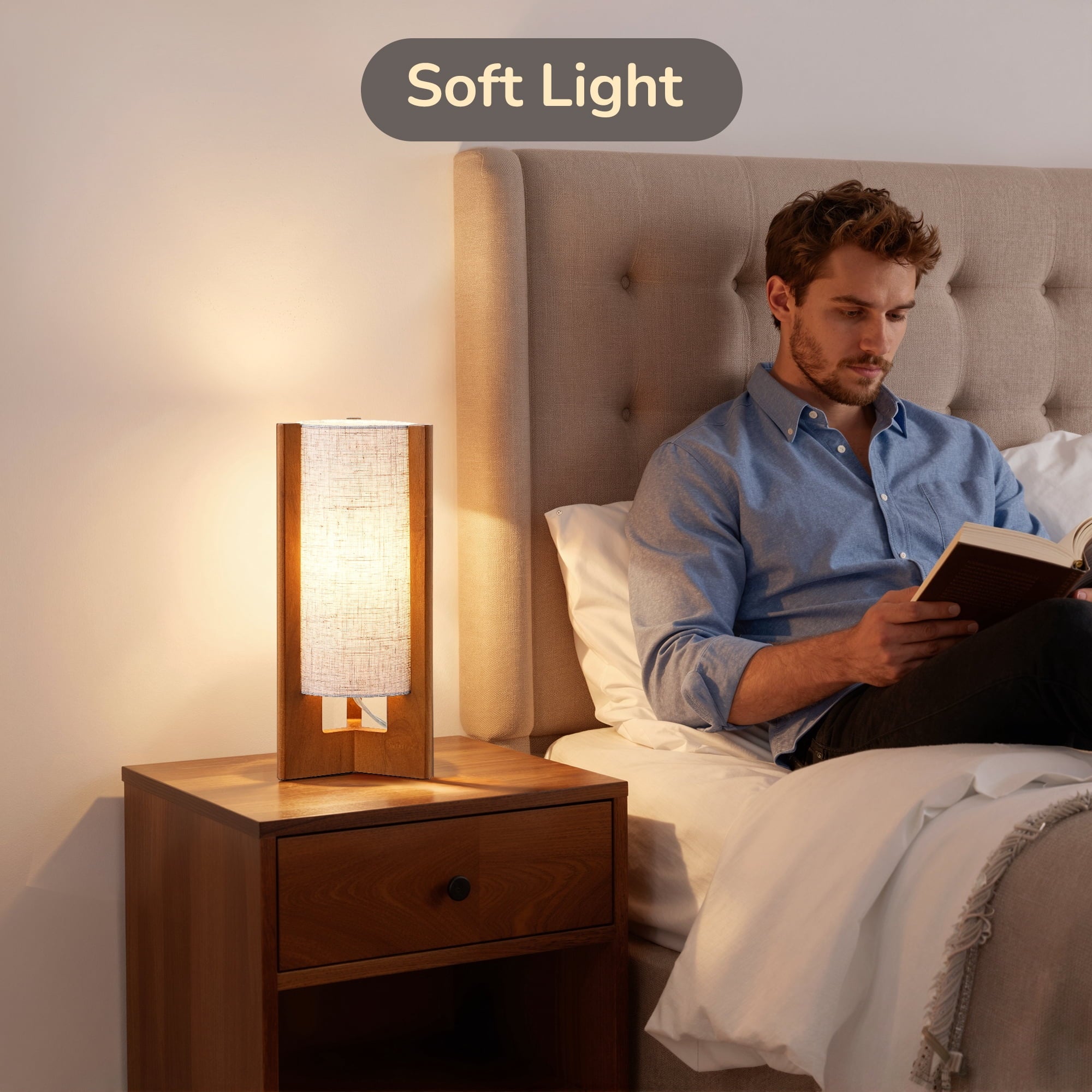 EDISHINE 2-Piece Modern Lamp Set, Table Lamp with White Linen Shade, Bedside Lamp for Living Room, Rosewood Nightstand Lamp, E26 Base (Bulbs Not Included)