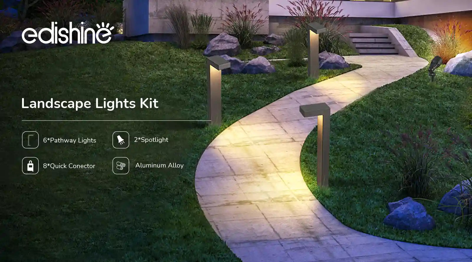 EDISHINE 8 Pack 12V Low Voltage Landscape Lights Kit-HGSL09C