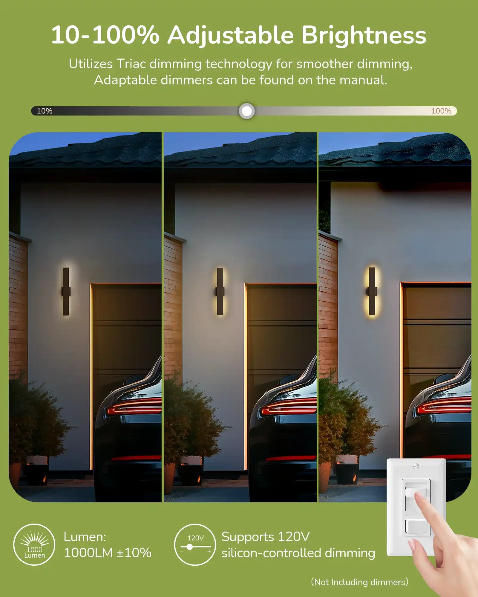 Light fixture with adjustable brightness control on a green background