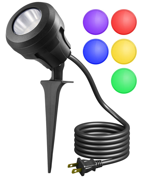 EDISHINE 4.8W 5000K 120V LED Outdoor Spotlight with 5 Extra Lenses (RGB Purple Blue)-HGSL01D