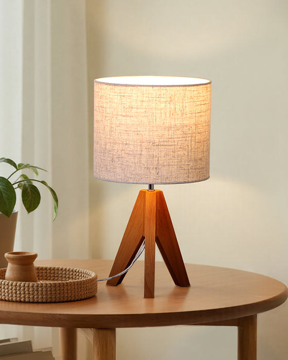 EDISHINE | Modern Wooden Tripod Table Lamp with Linen Shade