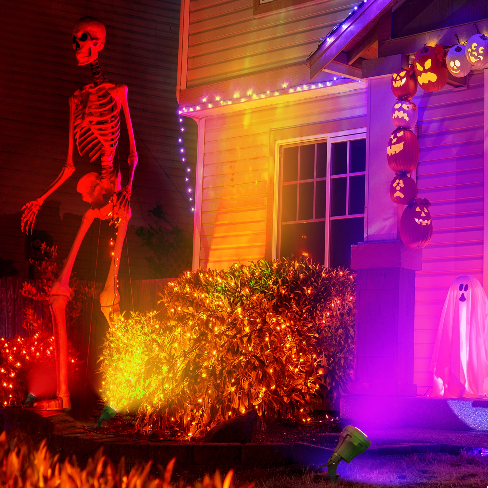 LED Outdoor Spotlight for New year Plug in Spot Light with 4 Color Lenses Waterproof Electric Landscape Spot Light projector 400 Lumen, 5 FT Power Cord-HGSL01G