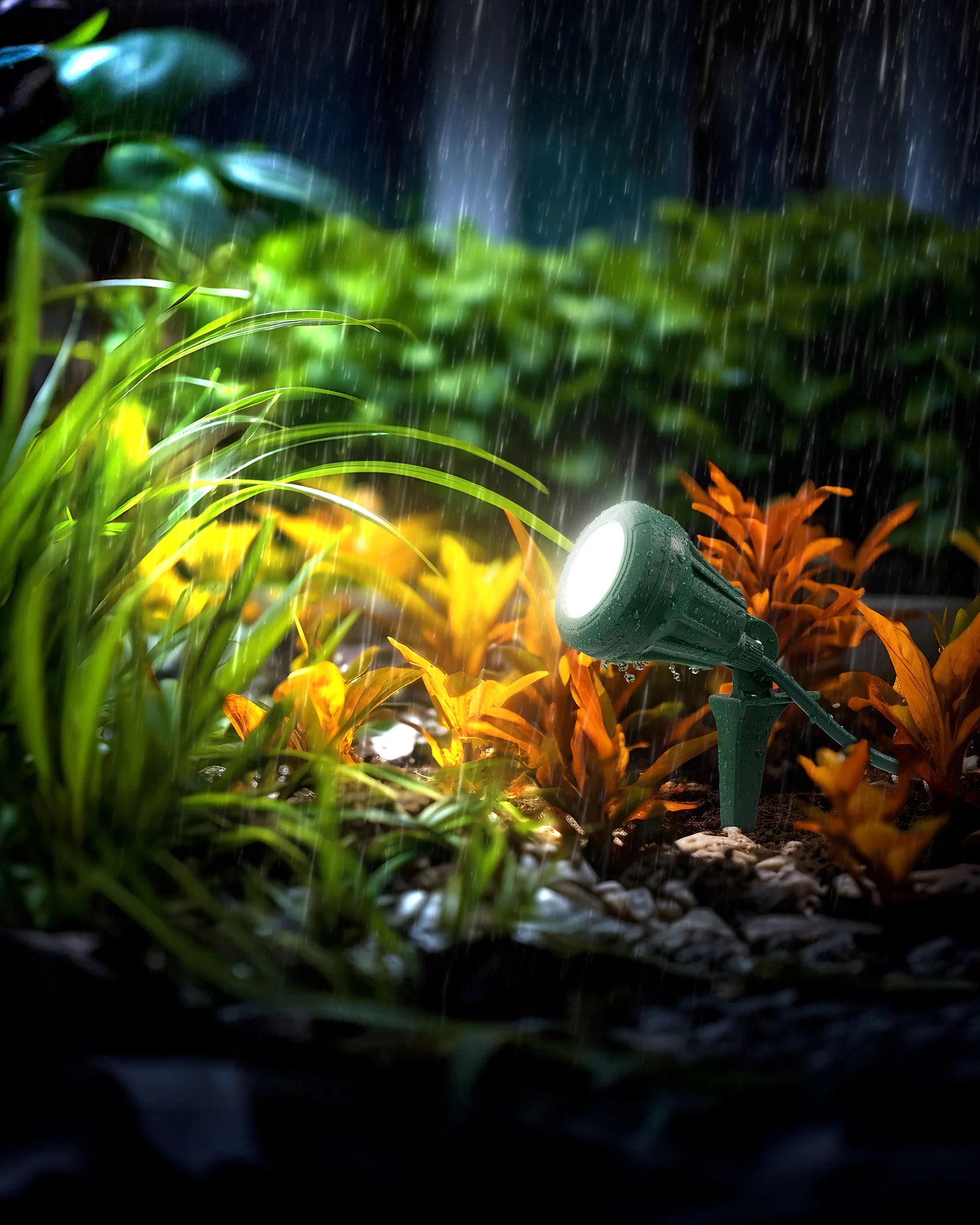 LED Outdoor Spotlight for New year Plug in Spot Light with 4 Color Lenses Waterproof Electric Landscape Spot Light projector 400 Lumen, 5 FT Power Cord-HGSL01G