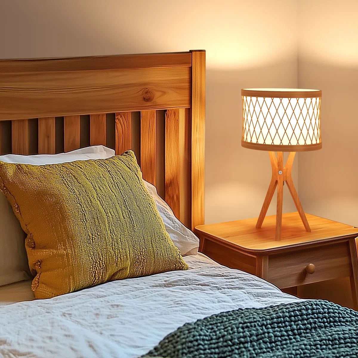 Natural Solid Wood Tripod Table Lamp (Set of 2) 17.7"