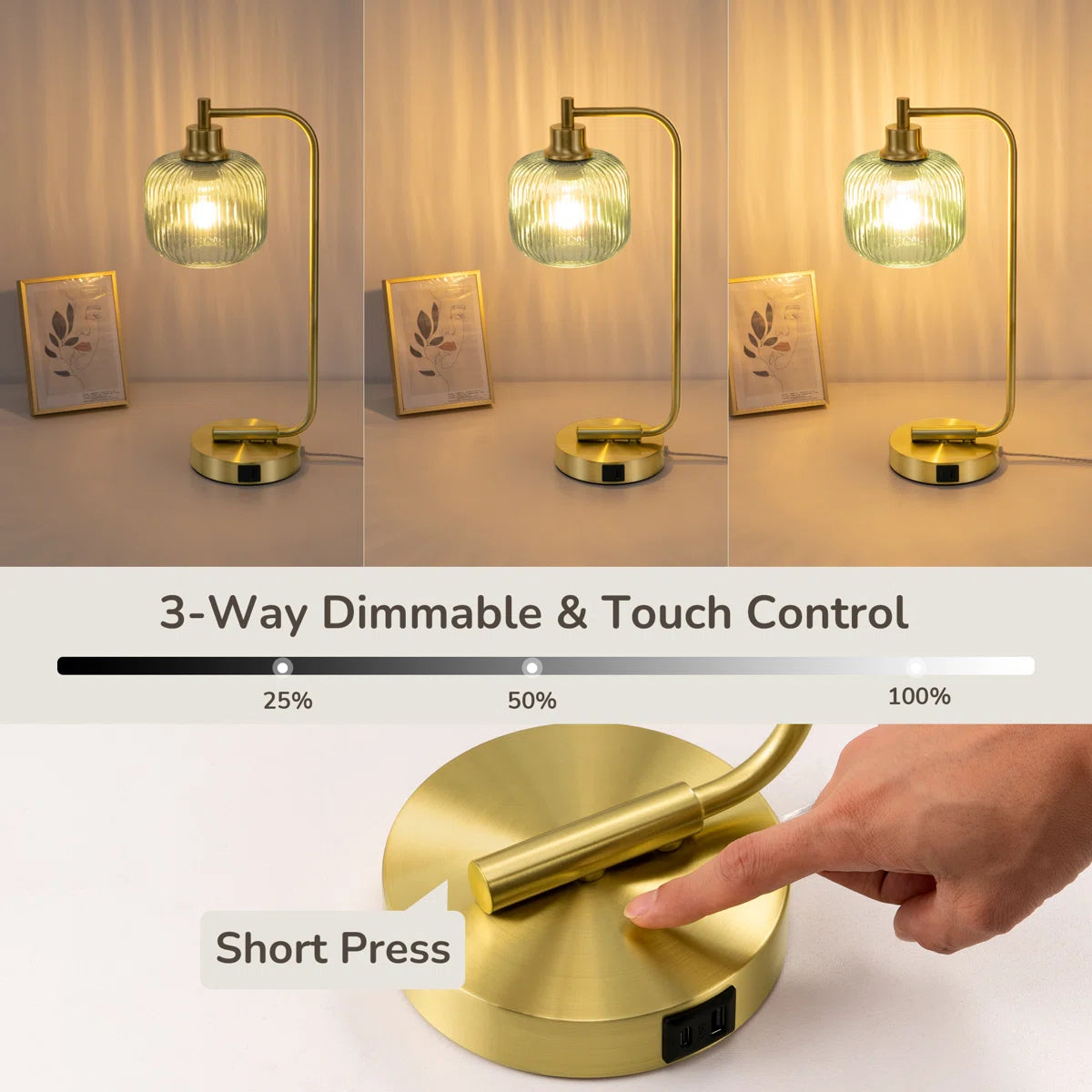 Dimmable Table Lamp With Usb And Touch Control (18.5" )