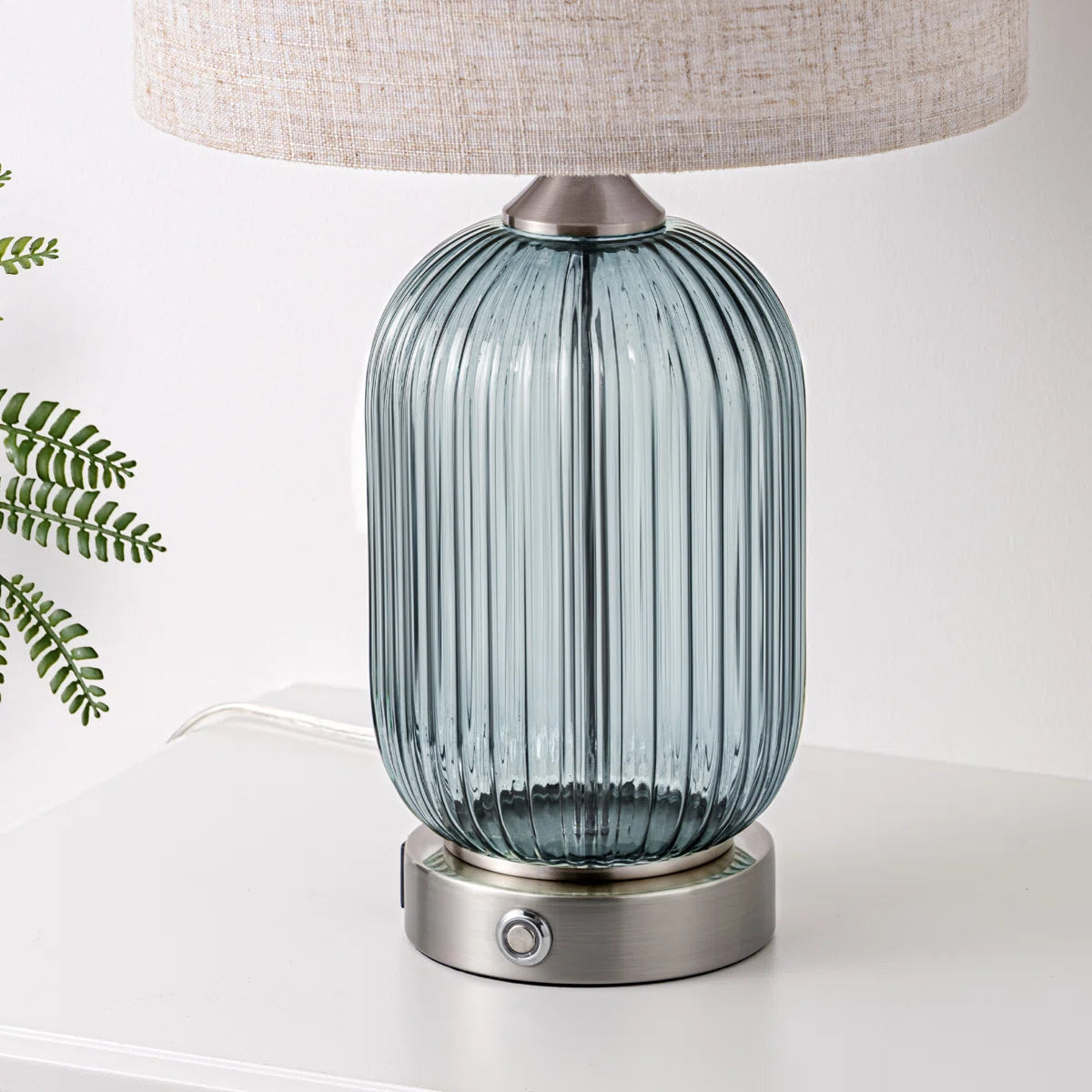 Glass Table Lamp with USB Charging Ports and Dimmable Bulb (18.9" )