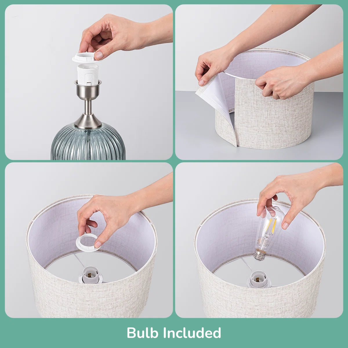 Glass Table Lamp with USB Charging Ports and Dimmable Bulb (18.9" )