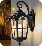 EDISHINE Dusk to Dawn Outdoor Wall Lights, 20.4" Large Size Exterior Lantern Fixture, Porch Lights Wall Mount, Roman Wall Lamp, Waterproof Outside Wall Sconce for Front Door Garage, Black - HOWL06N