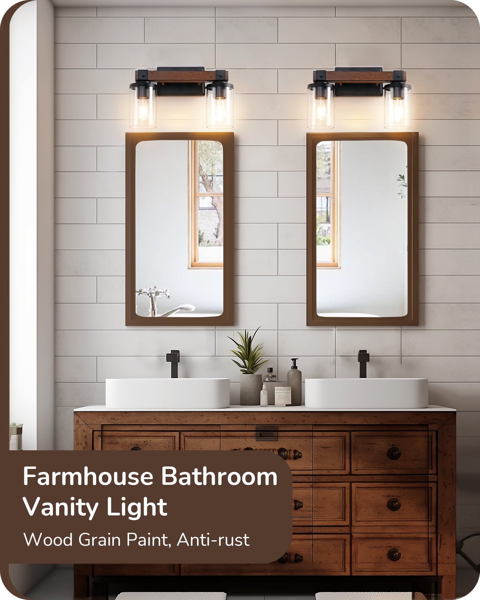 EDISHINE Industrial Bathroom Light Fixtures Metal Frame with Clear Glass Lamp Shade,2 Lights over the Mirror Bathroom Lights