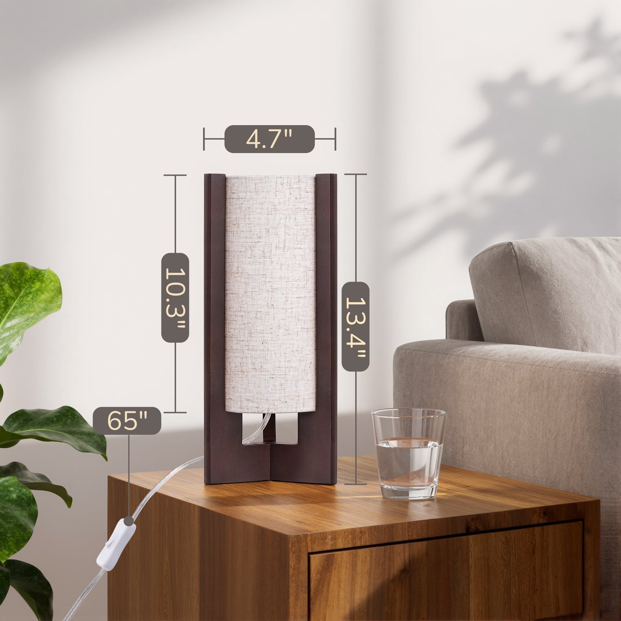 EDISHINE Table Lamp, Modern Bedside Lamp for Livng Room, Wooden Nightstand Lamp, E26 Base (Bulbs Not Included), Walnut, 2 Pack