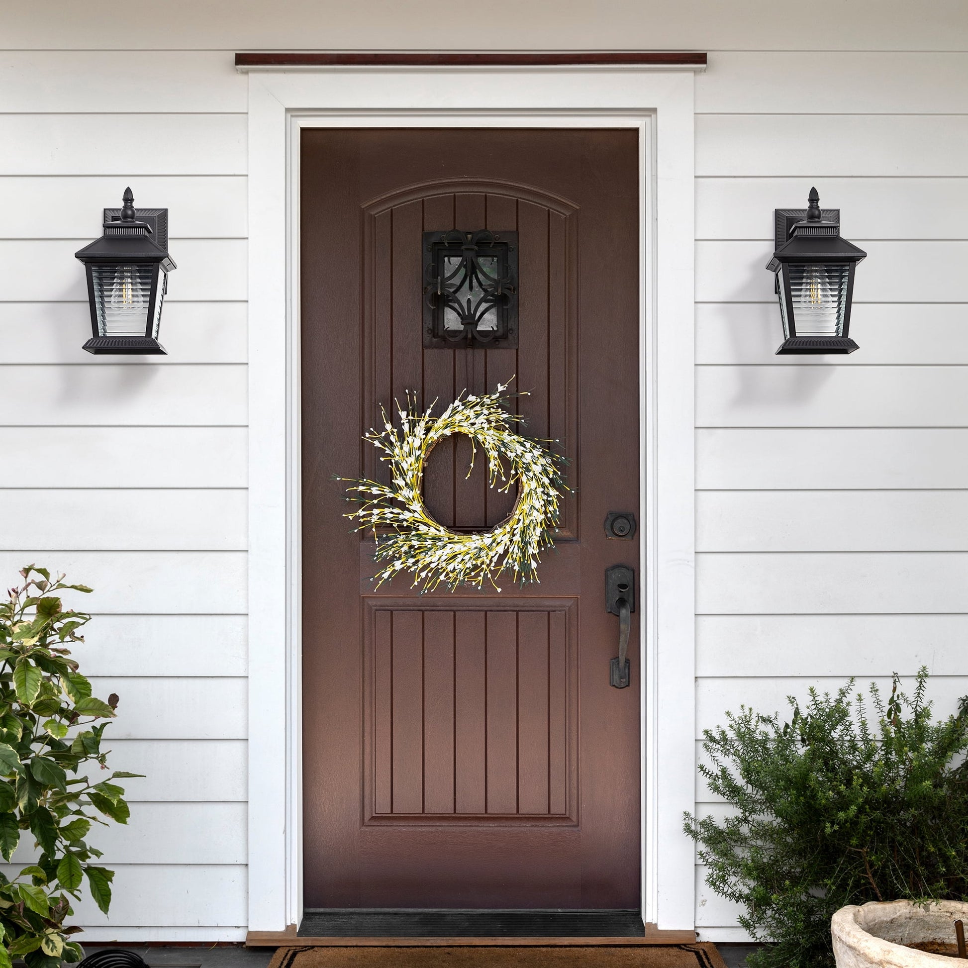 DEWENWILS Dusk to Dawn Outdoor Wall Light Lantern Sconce 12.4 in. Black