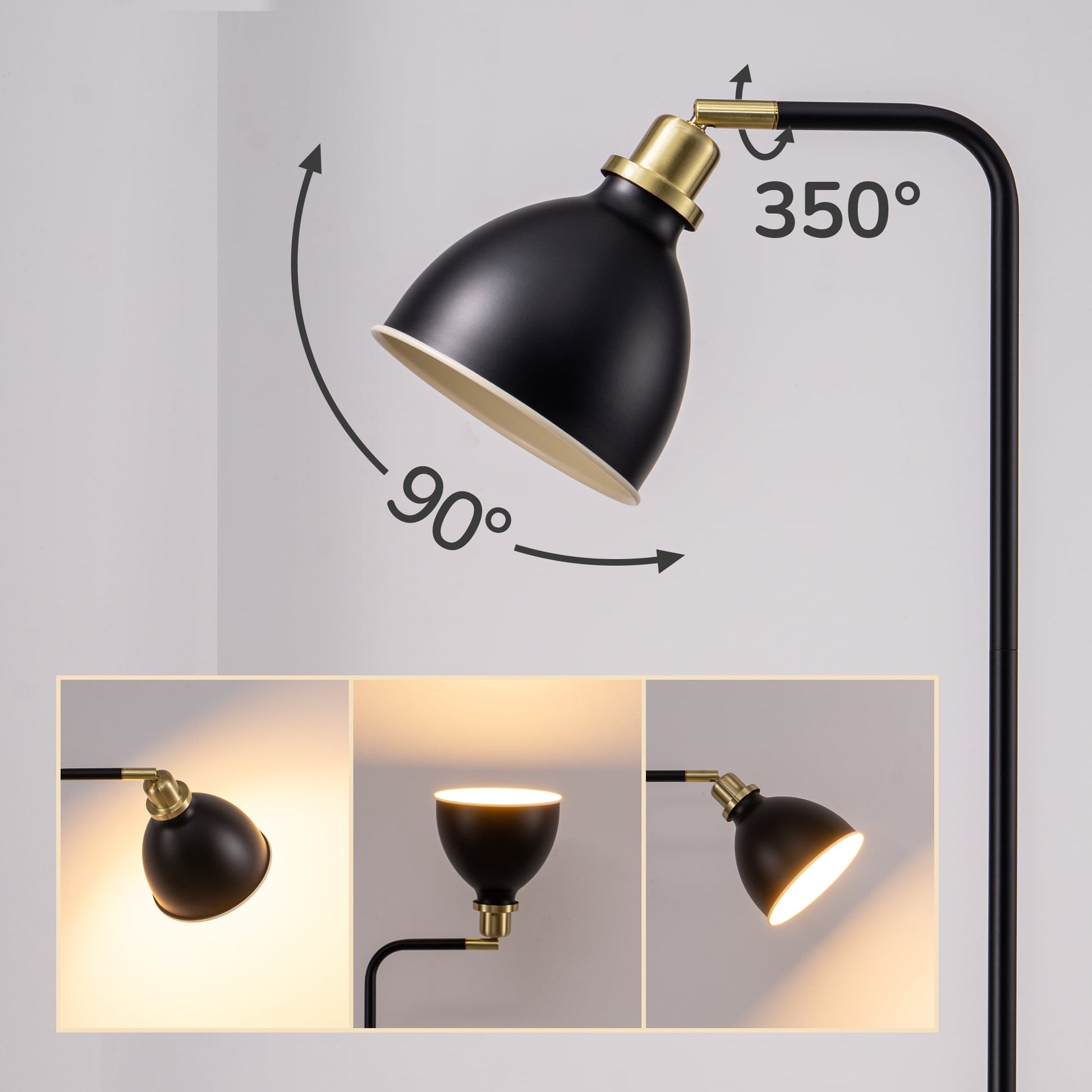 EDISHINE 61in Black Modern Floor Lamps for Living Room, Adjustable Lampshade, Metal Standing Lamp for Bedroom, Office, Corner, Space Saving