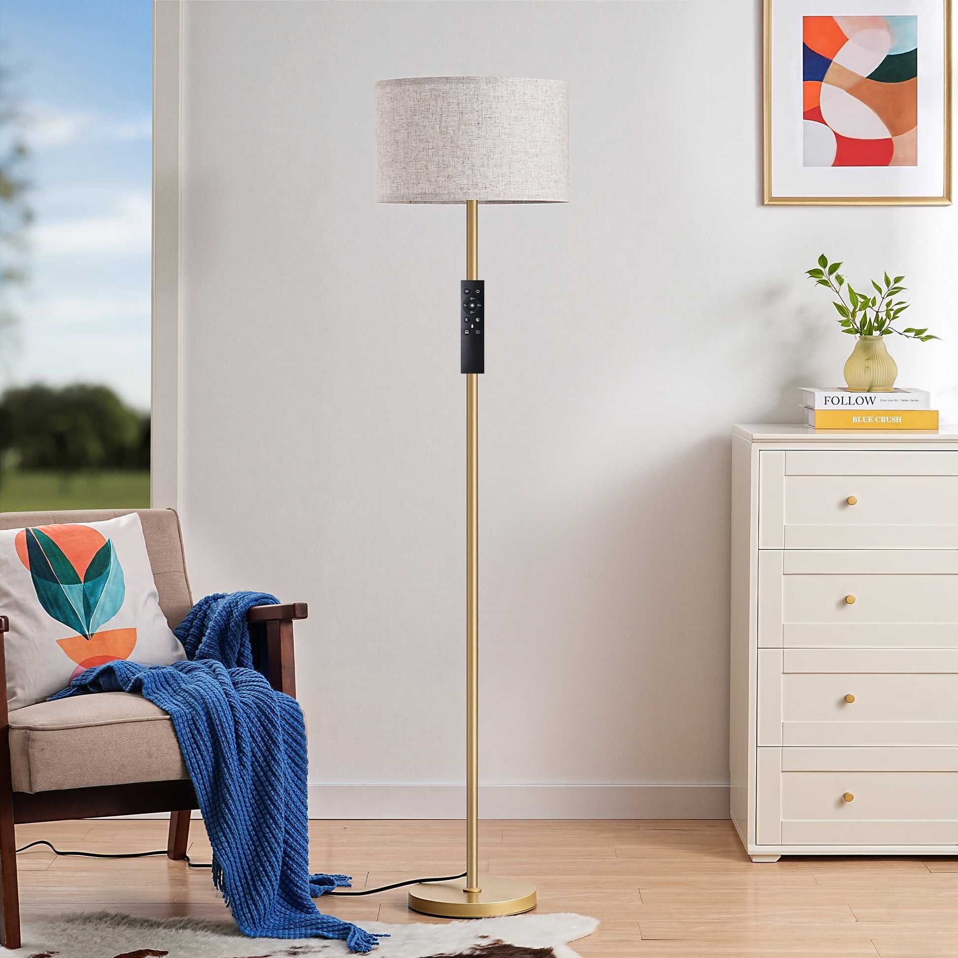 EDISHINE 63.6'' Gold Floor Lamps for Living Room, With Remote Control And LED Bulb Included