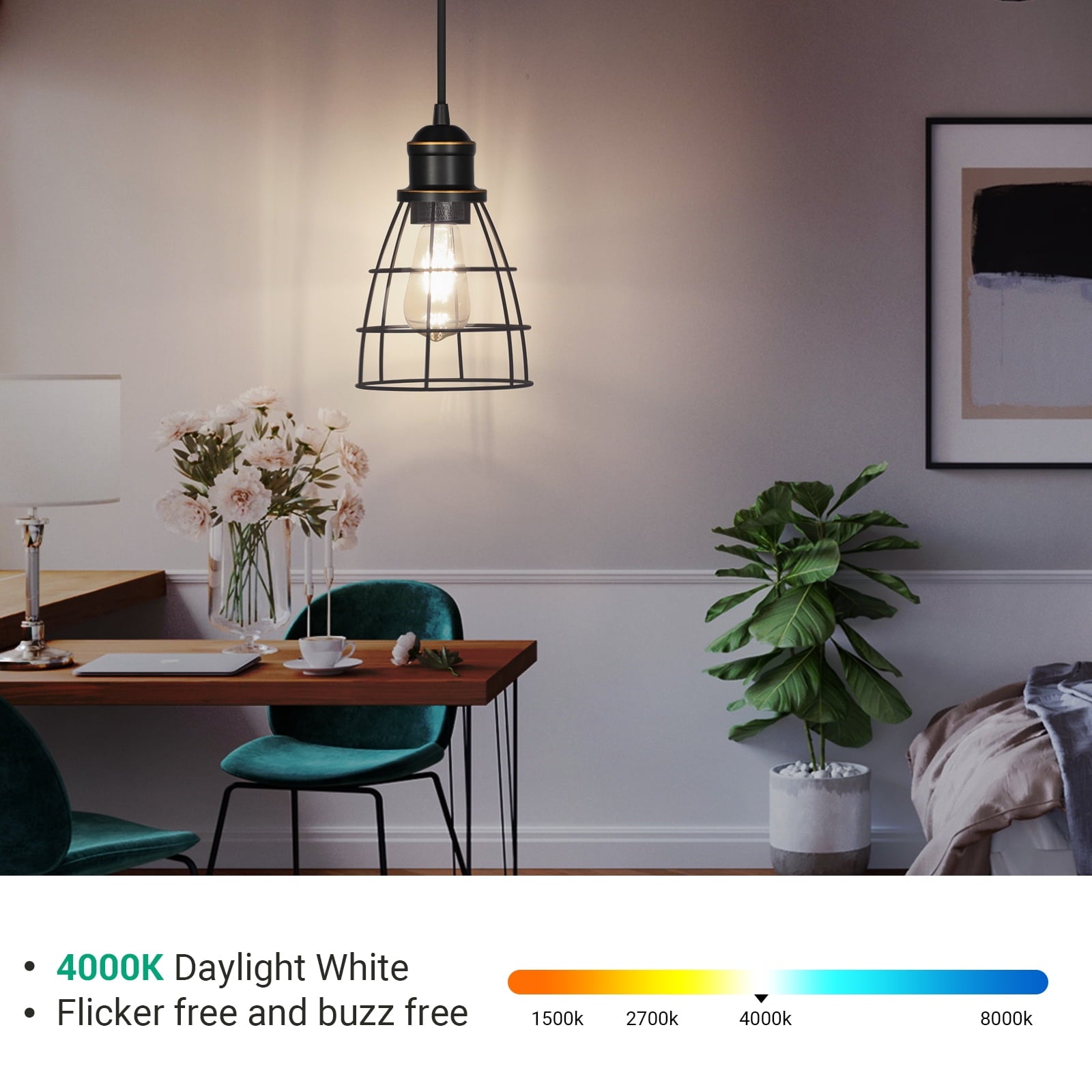 EDISHINE 4 Pack LED Vintage Light Bulb, 4000K, ST19 60W Daylight Classic Filament, E26 Base, Non-Dimmable