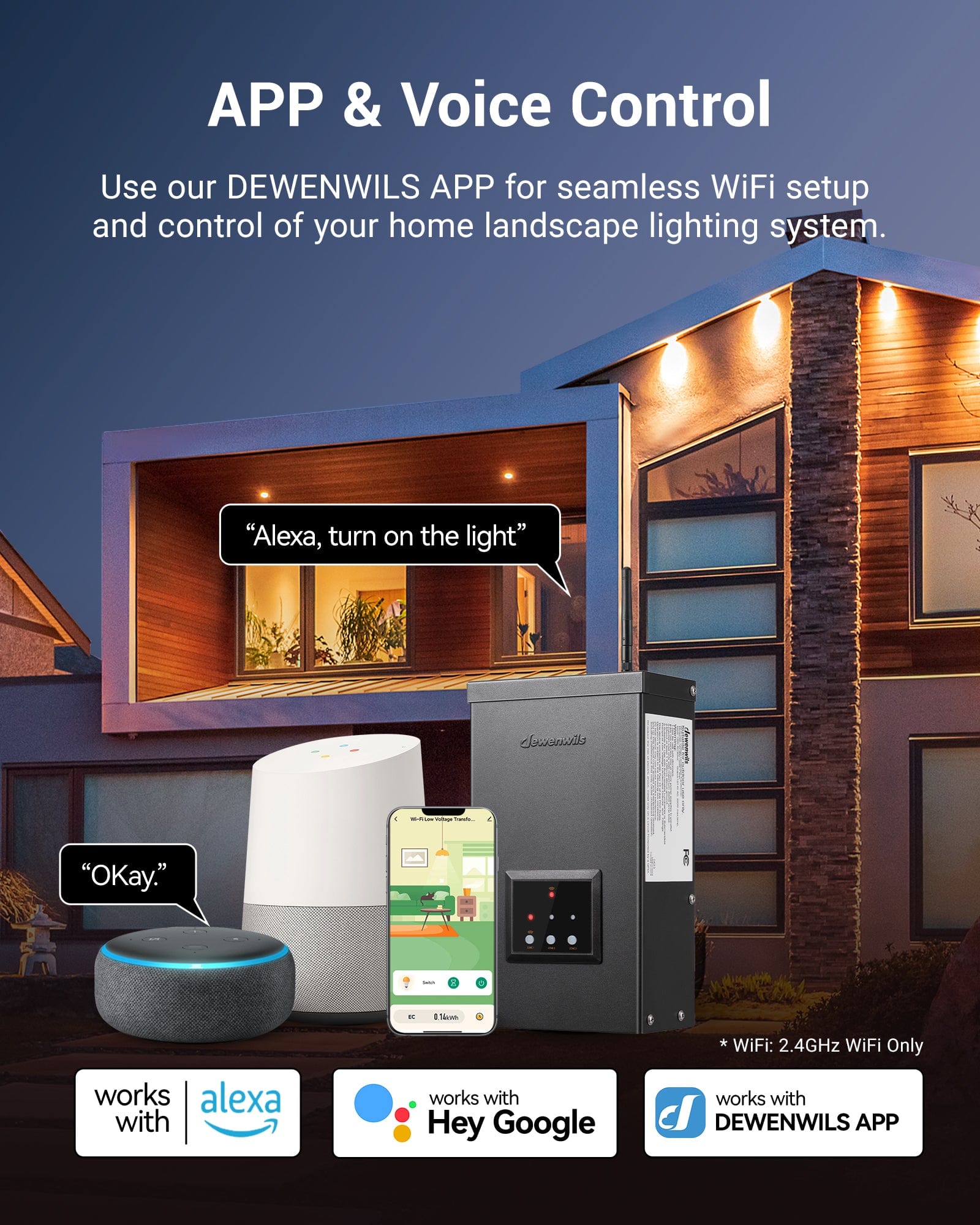 DEWENWILS 300W Wi-Fi Low Voltage Transformer, 3 Independent Outputs, 120V AC to 12V/14V AC, Low Voltage Landscape Transformer with Schedule & Timer, Work with Alexa & Google Assistant-HWLT05A