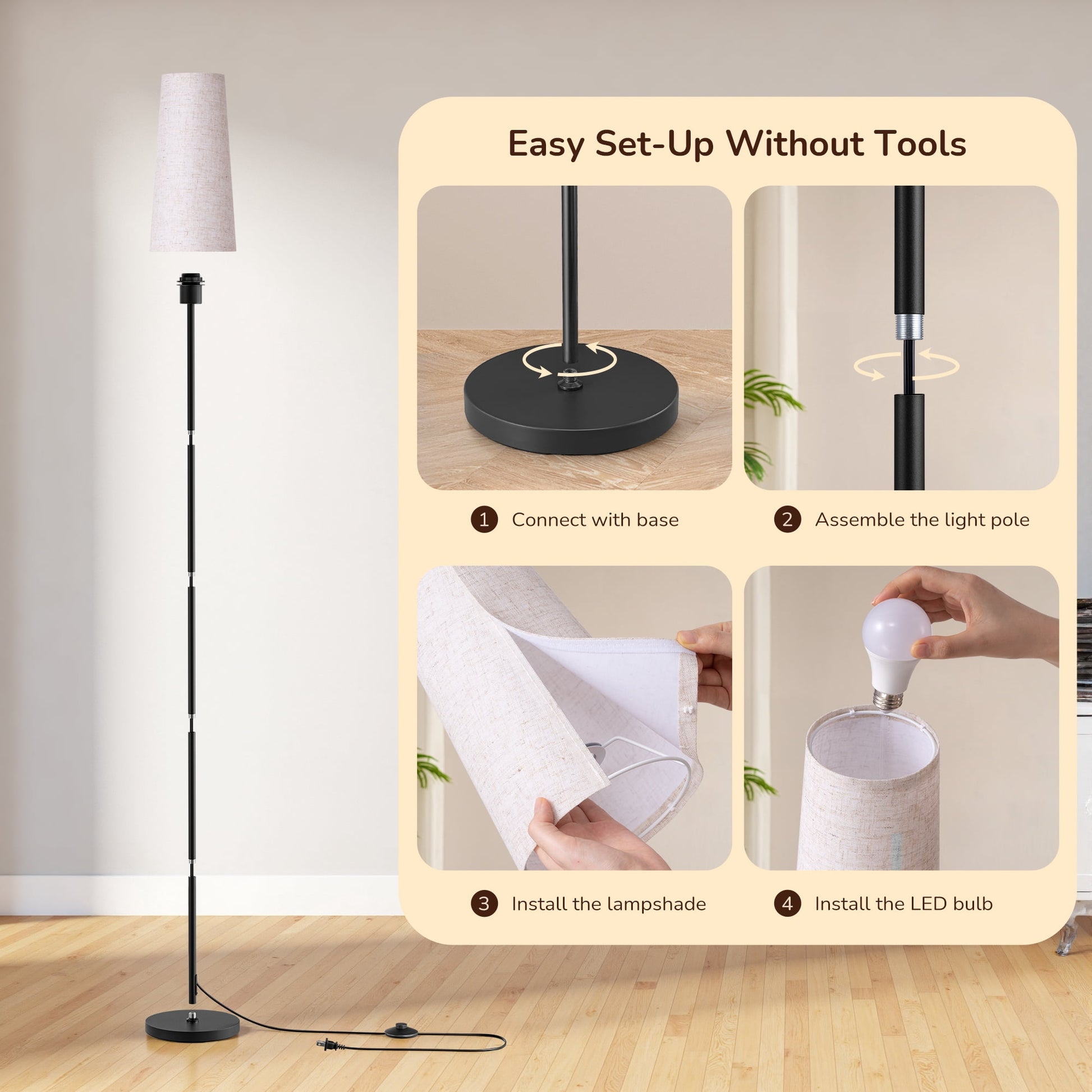 EDISHINE 65in Floor Lamps for Living Room, Standing Tall Standing Light, LED Bulb Included