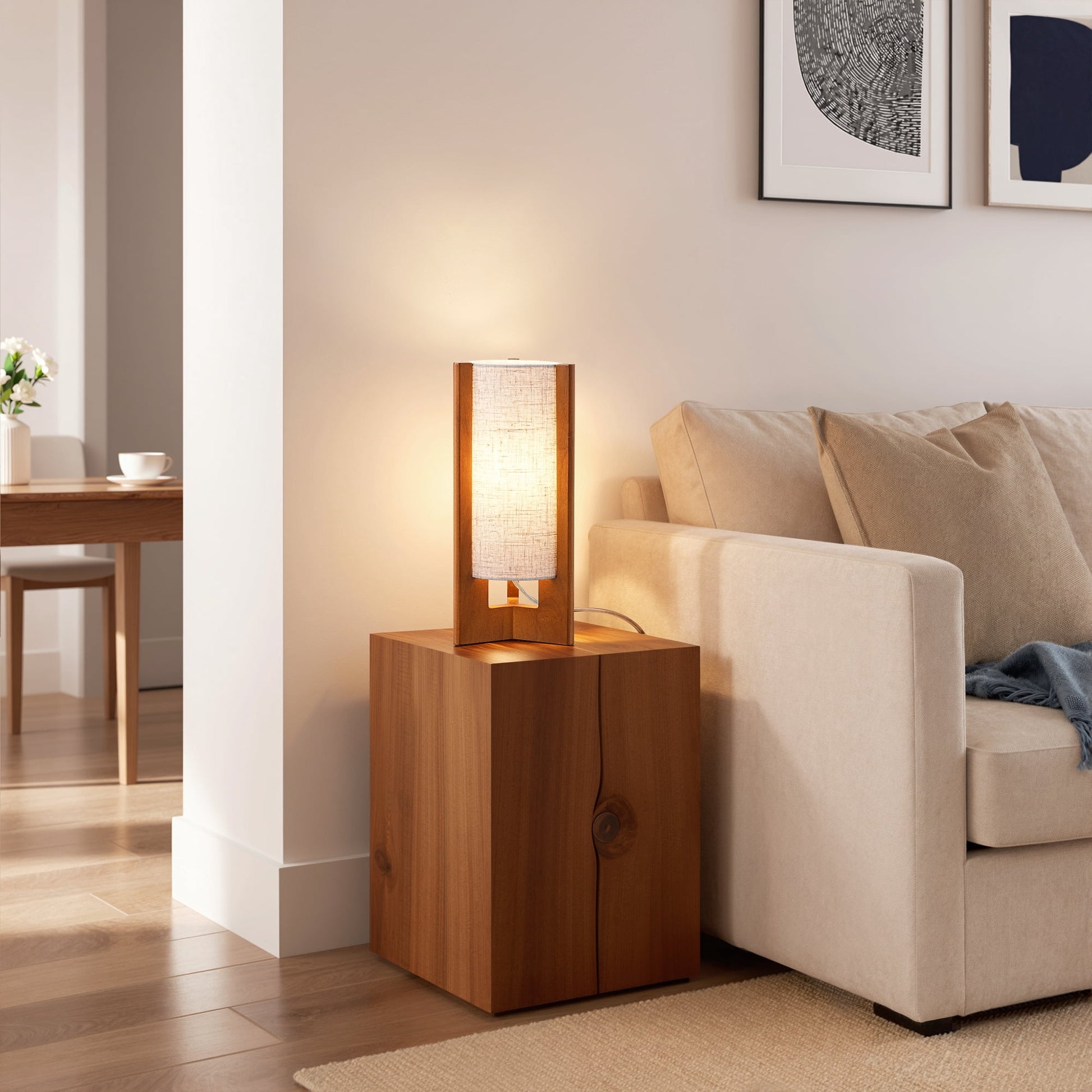 EDISHINE 2-Piece Modern Lamp Set, Table Lamp with White Linen Shade, Bedside Lamp for Living Room, Rosewood Nightstand Lamp, E26 Base (Bulbs Not Included)