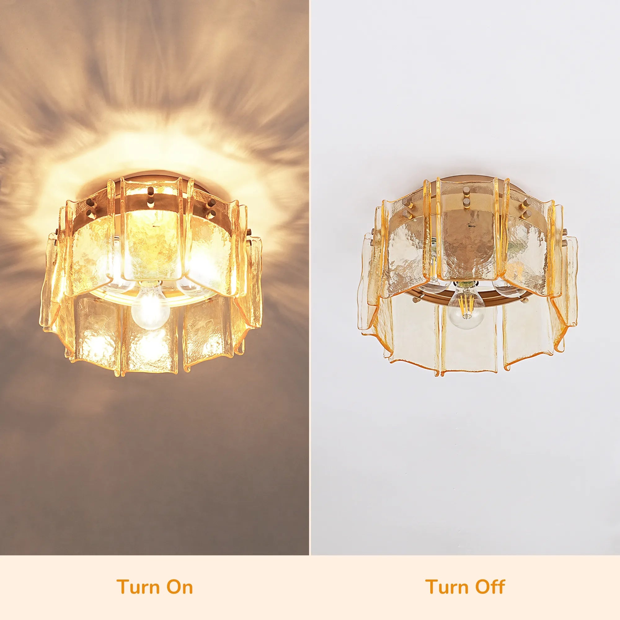 3-Light Amber Glass Drum Flush Mount (12.6”)
