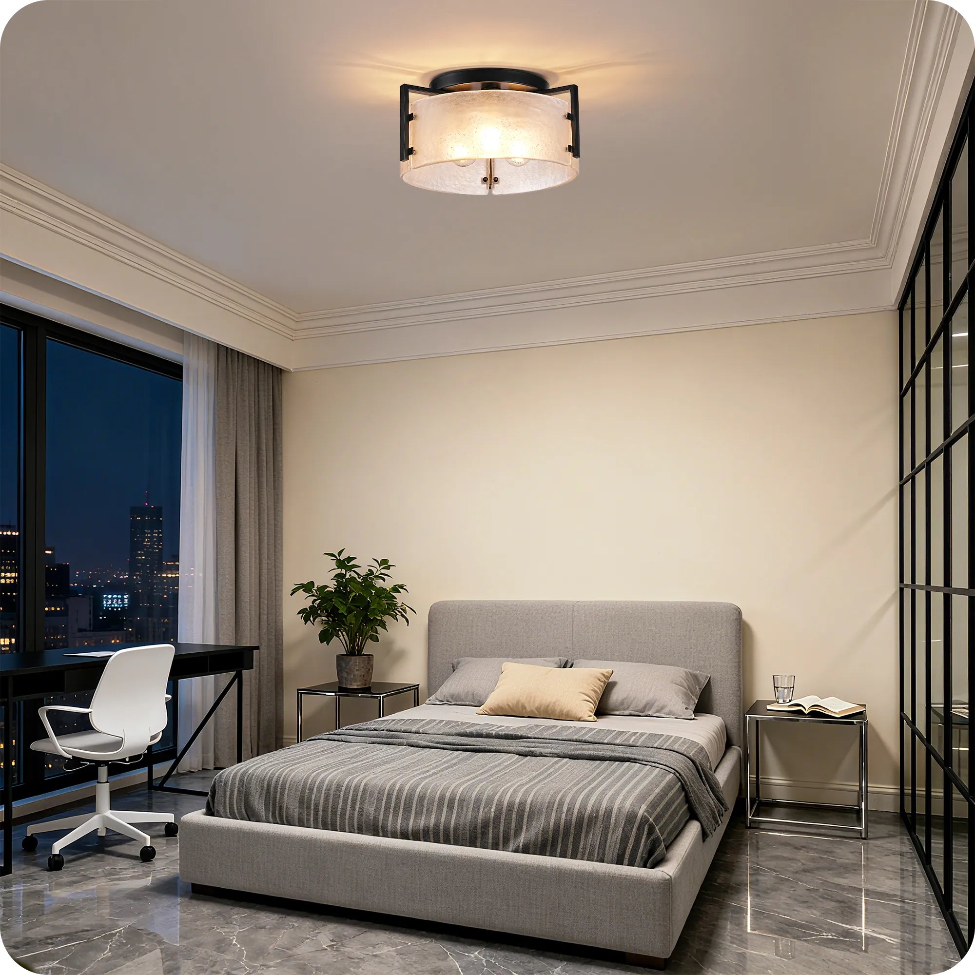 3-Light Opal White Glass Flush Mount (16")