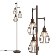 65" Tall Industrial Tree Floor Lamp with Tulip-Shaped Bulb Cages - LED Bulbs Included (Matte Black)
