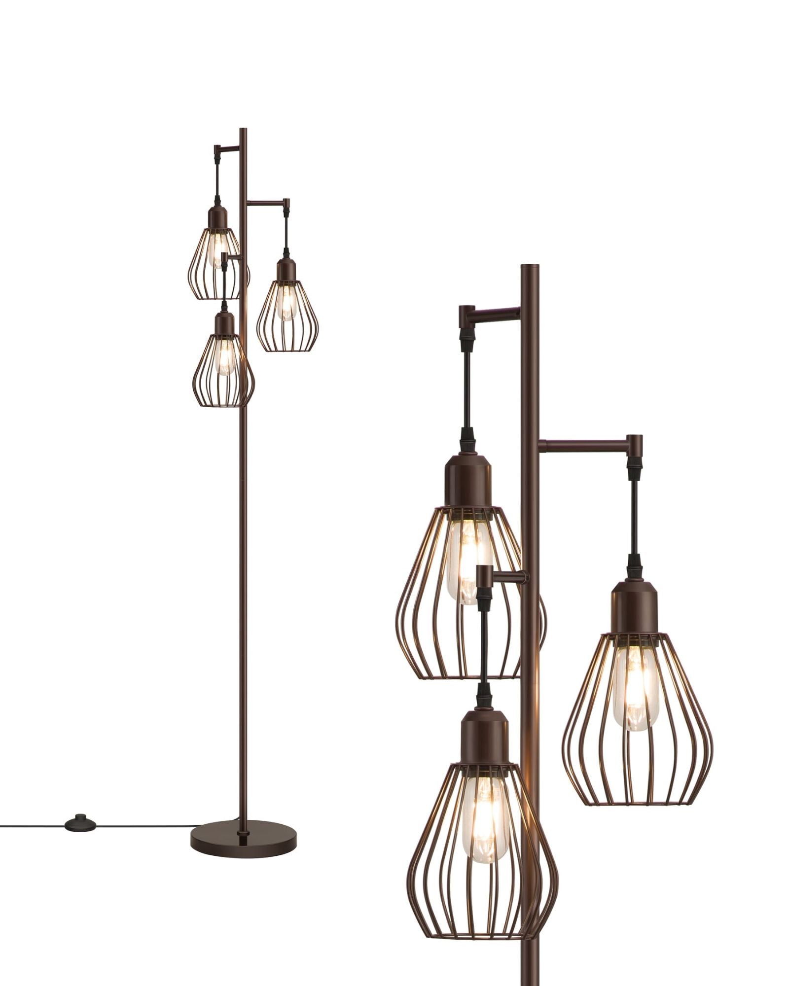 65" Tall Industrial Tree Floor Lamp with Tulip-Shaped Bulb Cages - LED Bulbs Included (Matte Black)