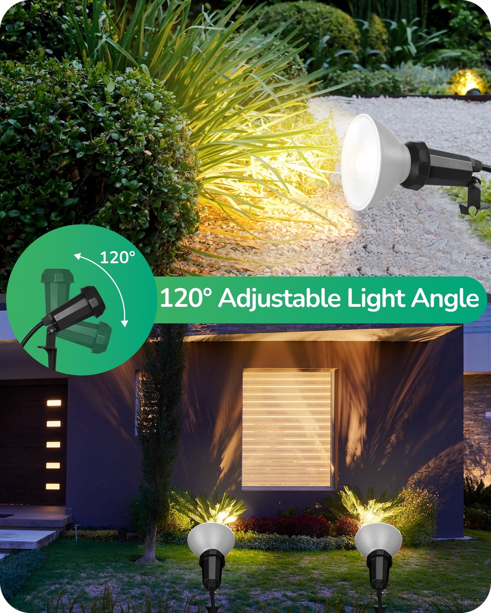 EDISHINE 2 Pack Spotlight Outdoor, For Garden Decor Plug in with 6FT Cord, 120V Weatherproof Outdoor Flood Stake Lights, E26 Base PAR38 Bulb landscape light Socket for Holiday, Patio, Yard.
