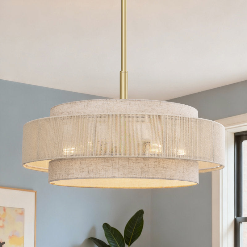 5-Light Drum Chandelier With Fabric And Rope Shades