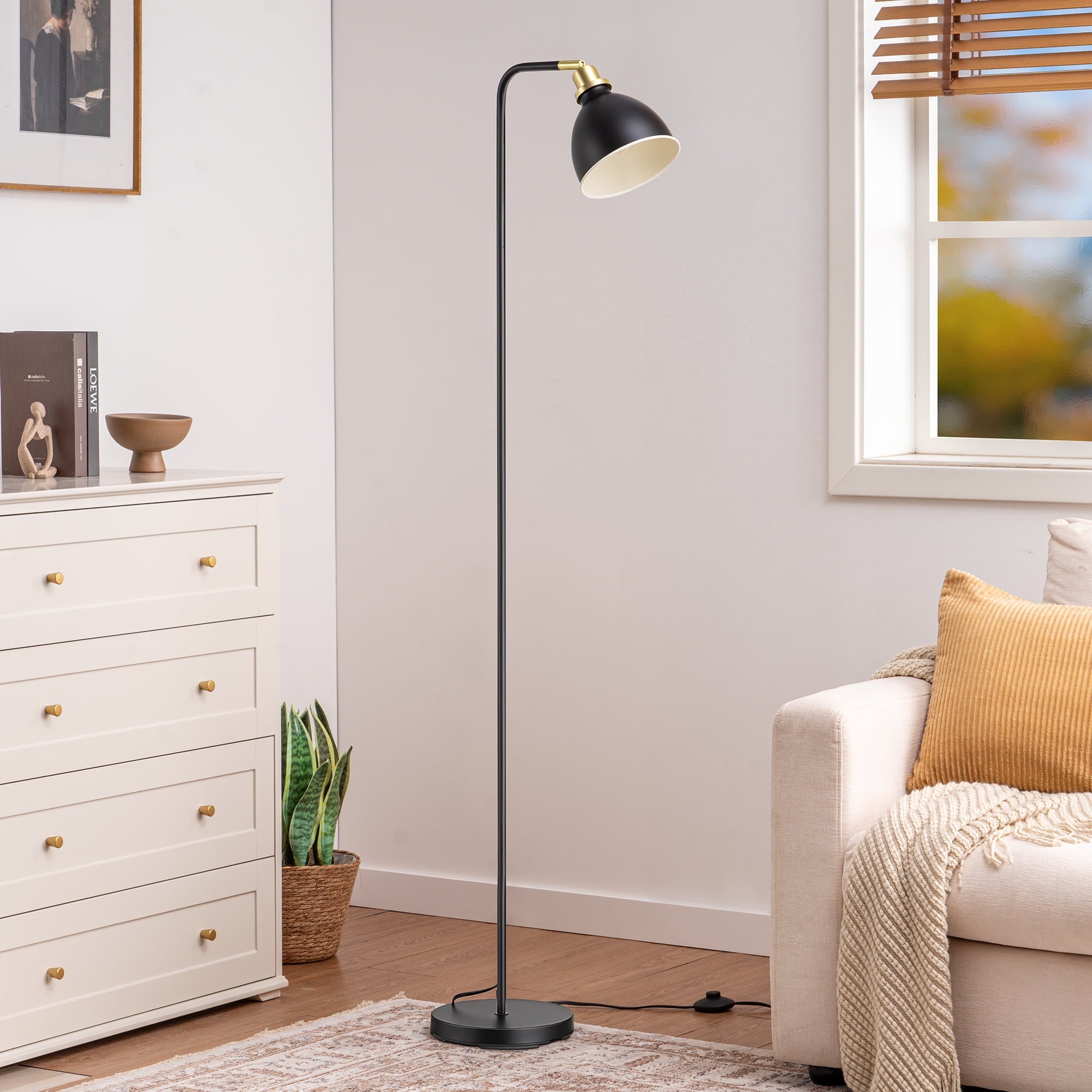 EDISHINE 61in Black Modern Floor Lamps for Living Room, Adjustable Lampshade, Metal Standing Lamp for Bedroom, Office, Corner, Space Saving