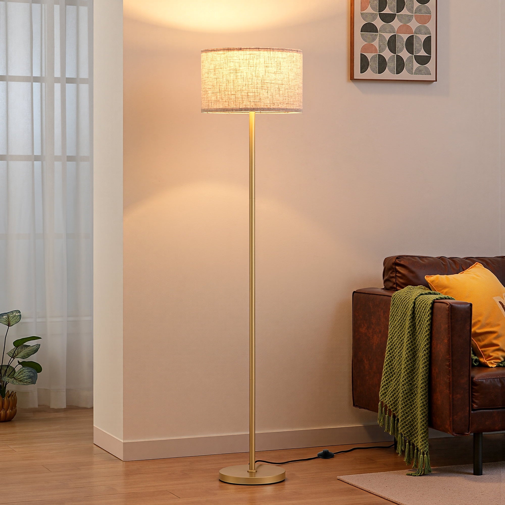 EDISHINE 63.6'' Gold Floor Lamps for Living Room, With Remote Control And LED Bulb Included