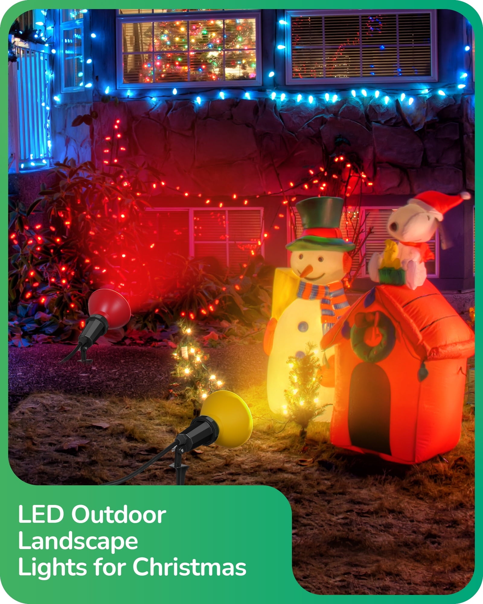 EDISHINE 2 Pack Spotlight Outdoor, For Garden Decor Plug in with 6FT Cord, 120V Weatherproof Outdoor Flood Stake Lights, E26 Base PAR38 Bulb landscape light Socket for Holiday, Patio, Yard.