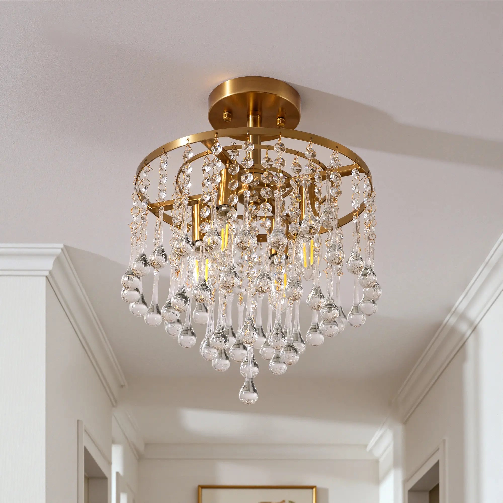 4 - Light Crystal Chandelier Flush Mount (12''）