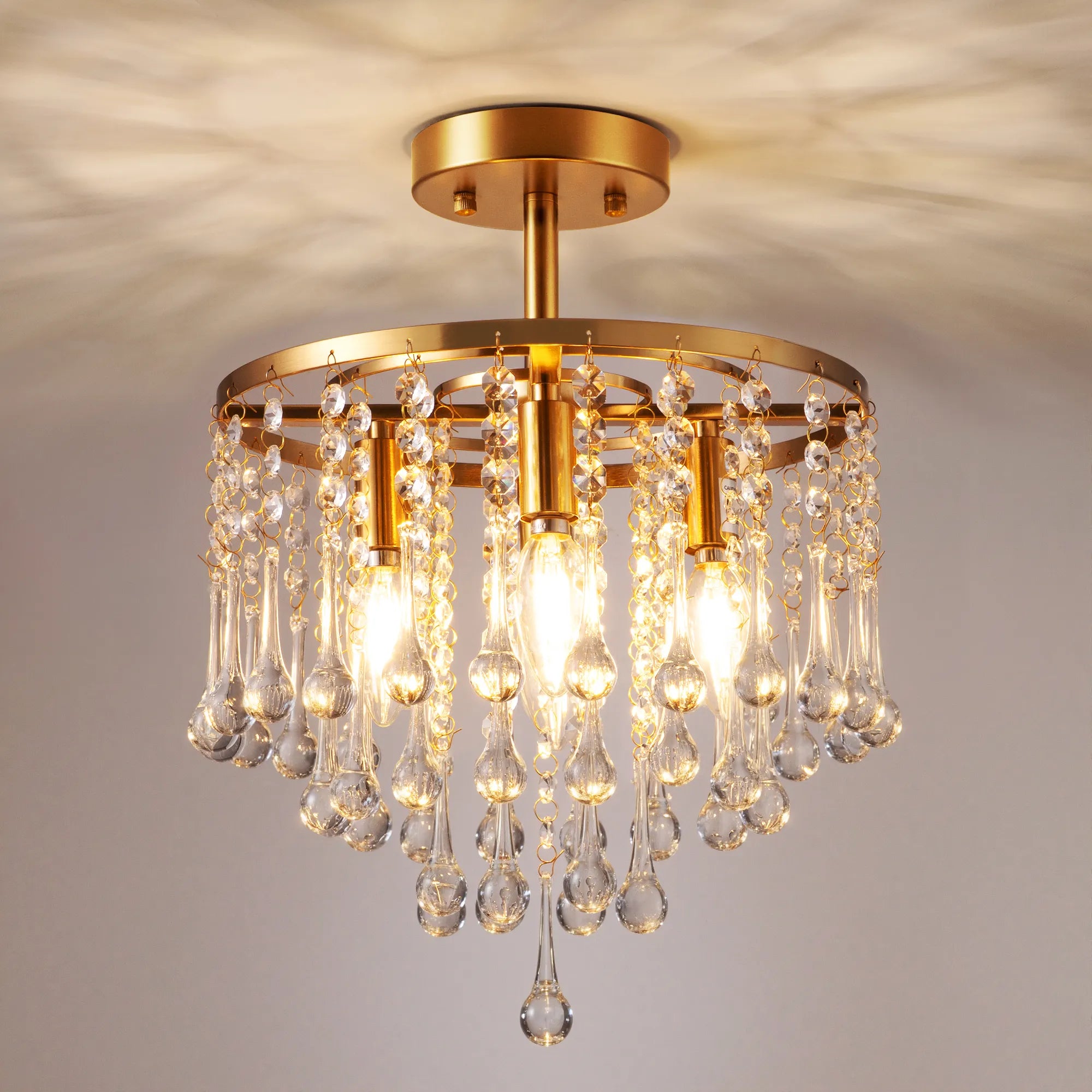 4 - Light Crystal Chandelier Flush Mount (12''）