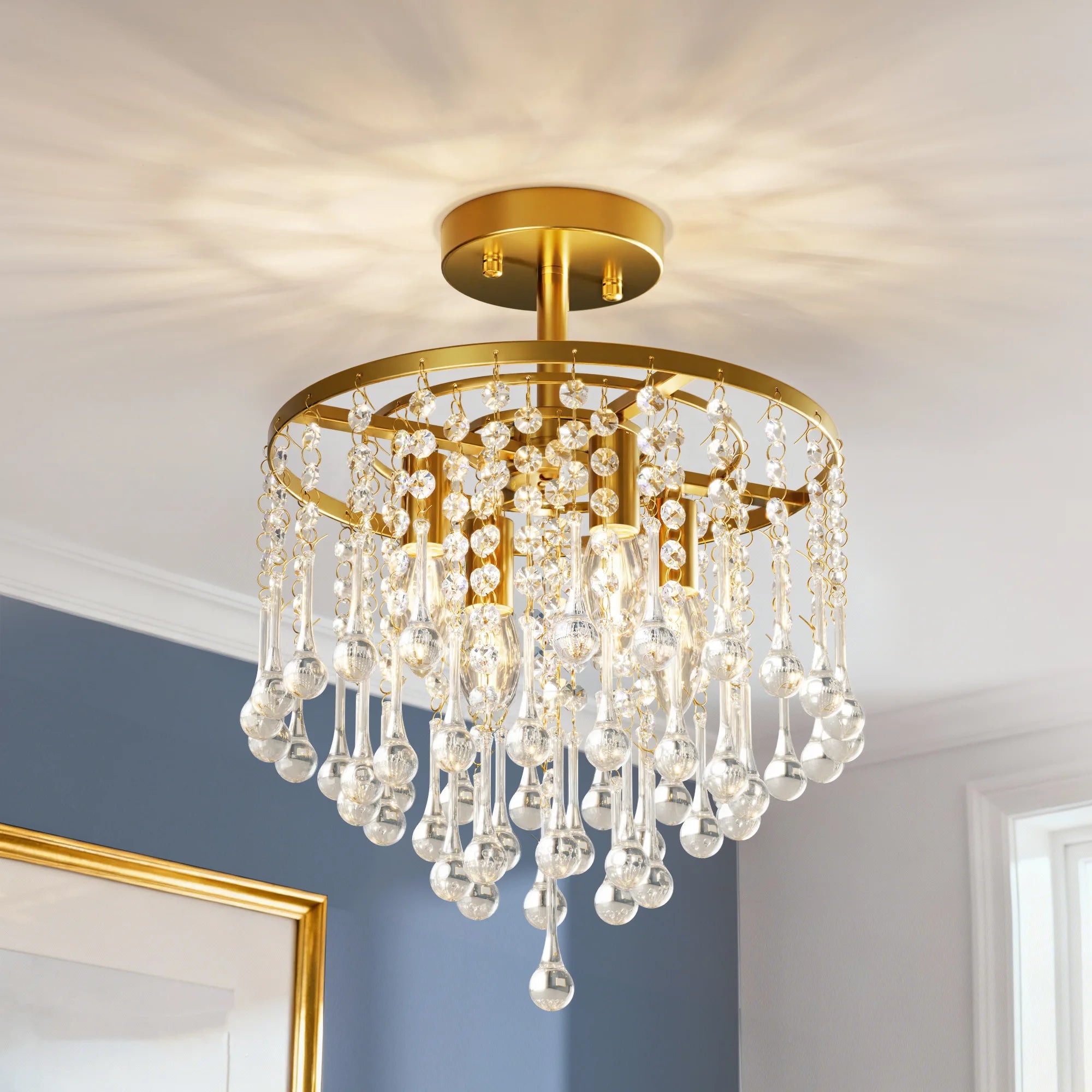 4 - Light Crystal Chandelier Flush Mount (12''）